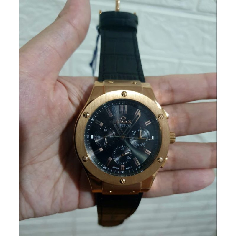 Jam Omax Original Hitam Rosegold Strap Leather Kulit Jam Mekah Arab