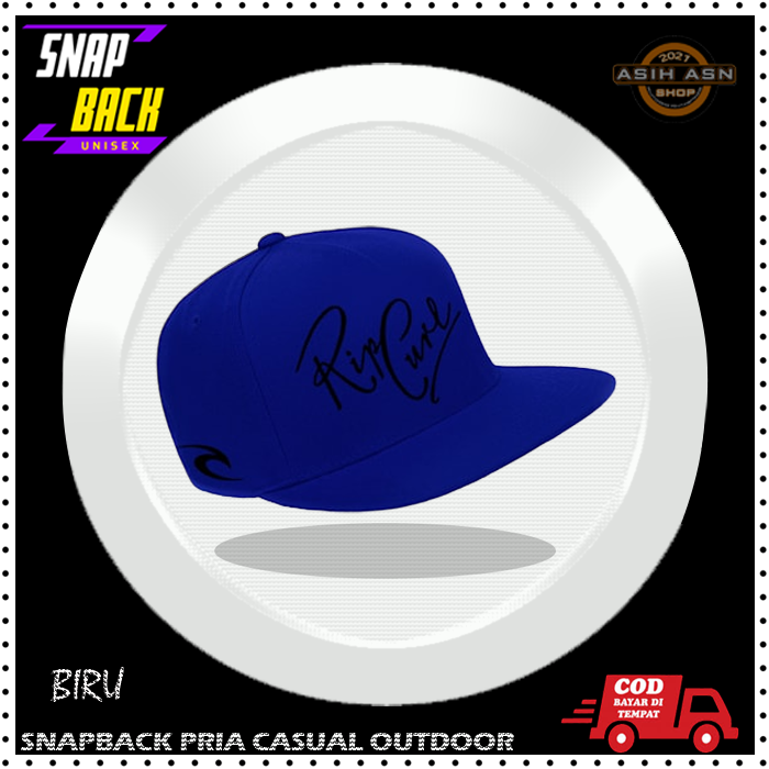 Topi Pria Wanita Dewasa Motif Sablon | Snapback Hat USA Rifcurl Biru Text Hitam Premium | New Style 