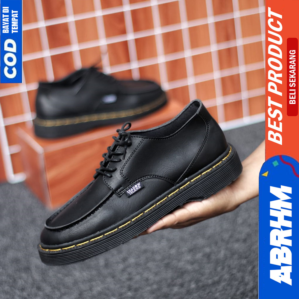 ABRHM Sepatu Docmart Pria Formal Pantofel Casual Kulit Kerja Hitam Prime