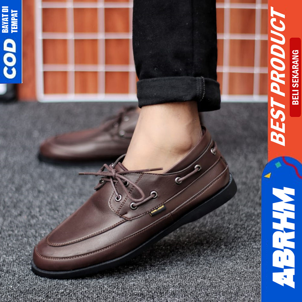 ABRHM Sepatu Formal Pantofel Casual Kulit Hitam Tali Kerja Pria Dori