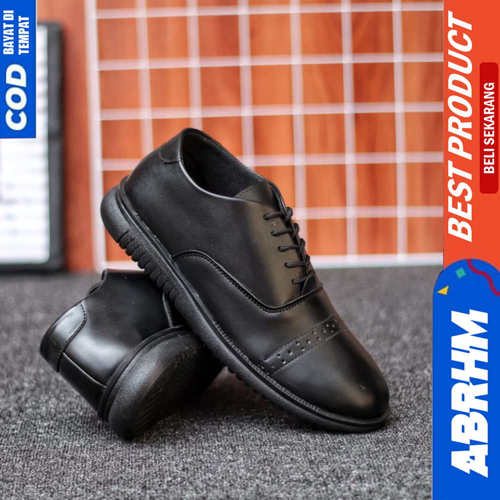 ABRHM Sepatu Formal Pantofel Pria Casual Kulit Kerja Pria Hitam