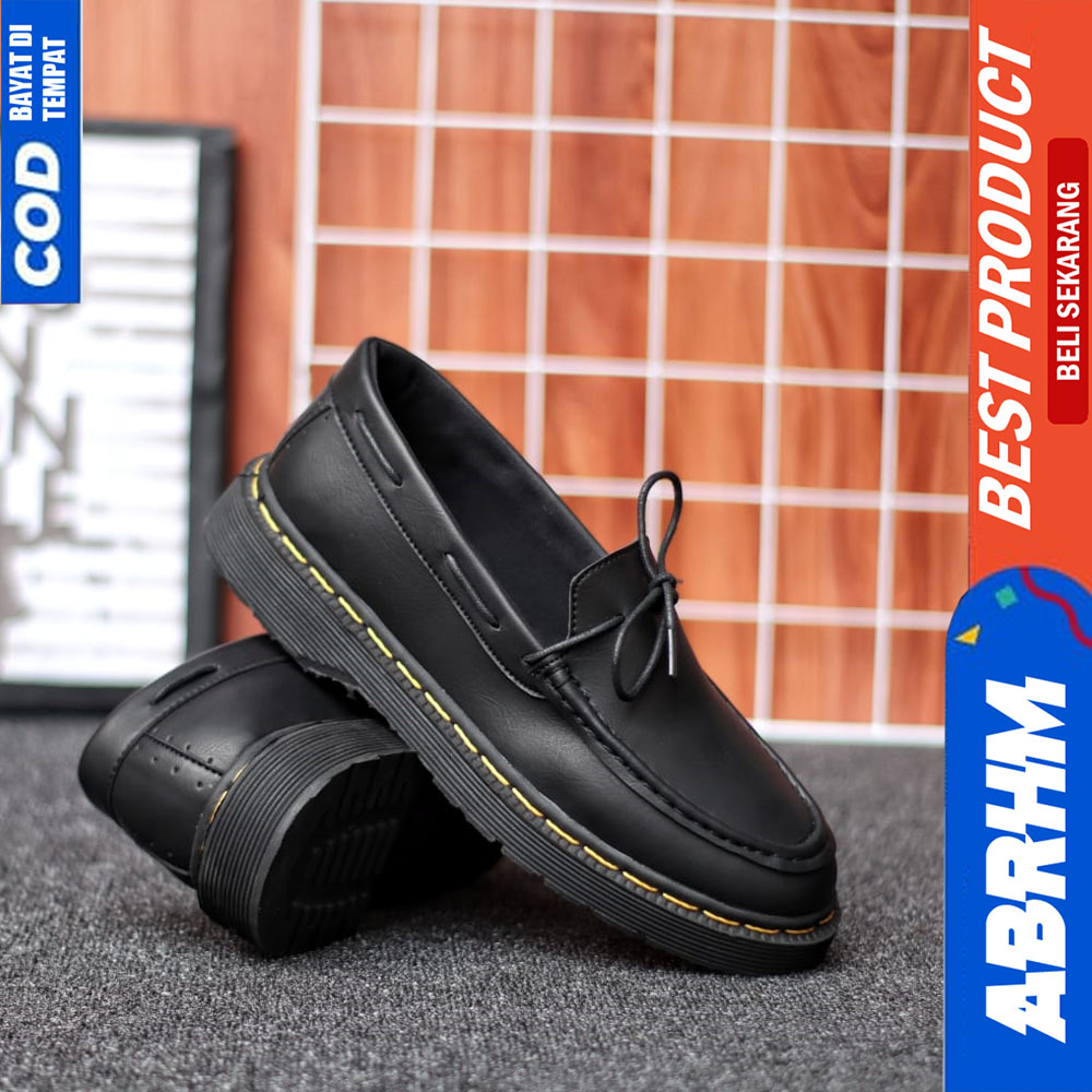 ABRHM Sepatu Docmart Loafers Pria Formal Casual Kerja Hitam Kulit Pu