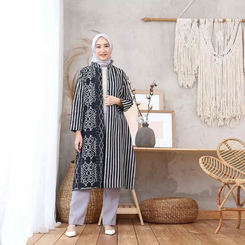 Tunik wanita terbaru-tunik tenun lurik-tunik tenun kekinian-Tunik wanita modern-Tunik populer