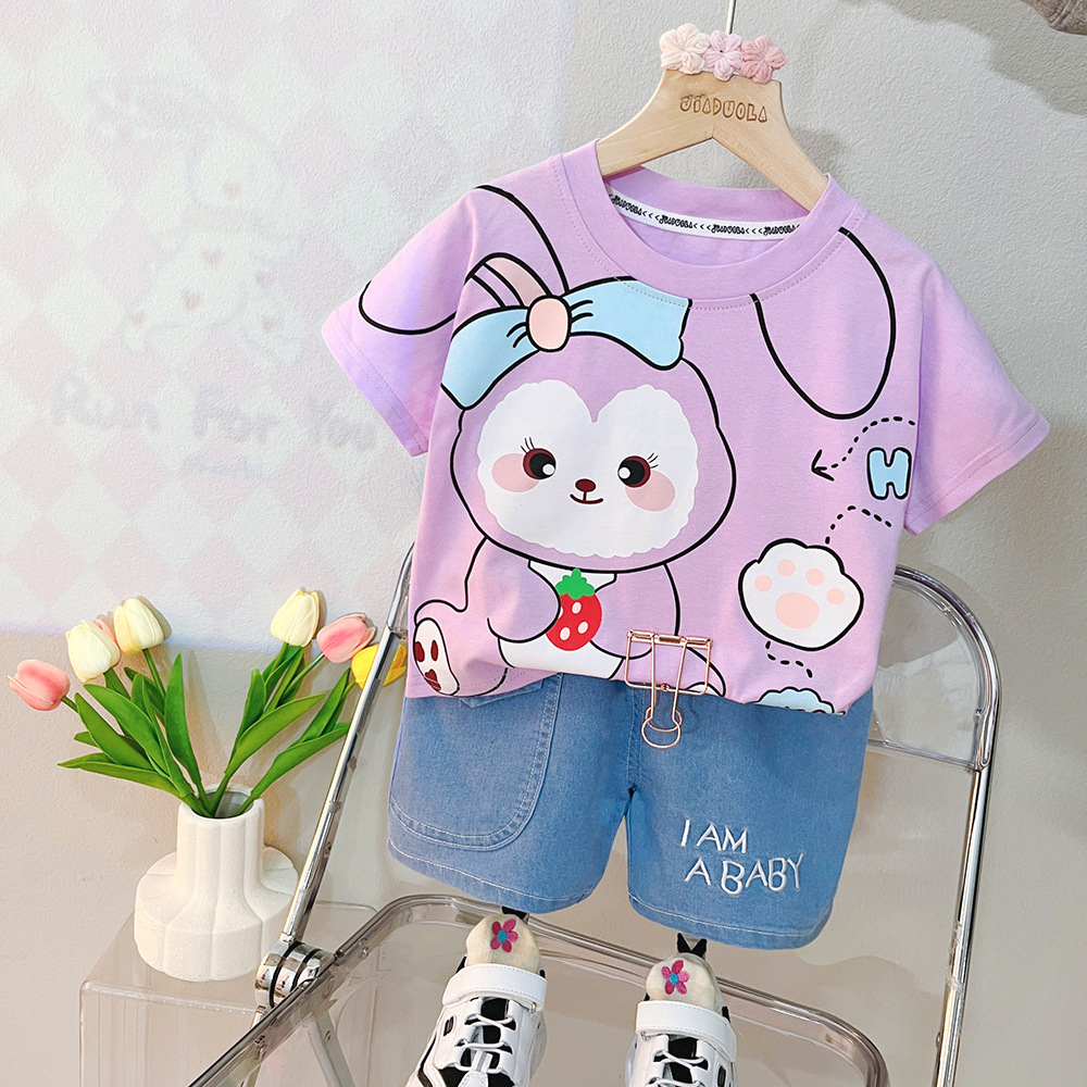 Setelan Kaos Anak Perempuan Baju Anak Import Summer Set PURPLE