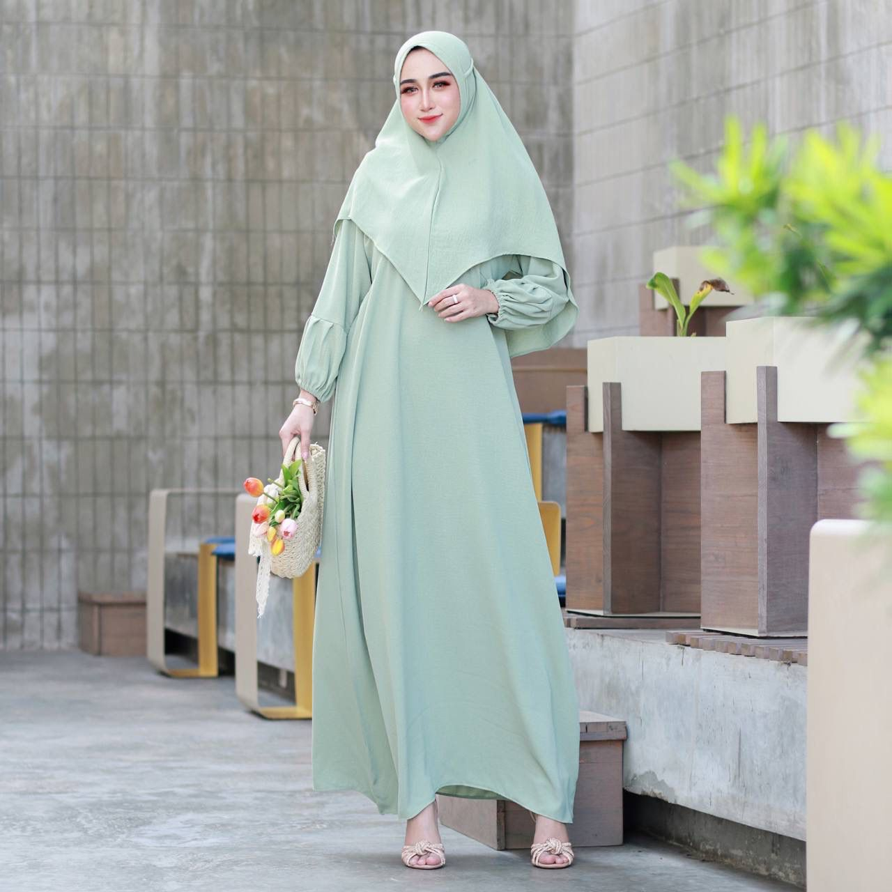 READY SET GAMIS KHIMAR CRINCLE IMPORT PREMIUM PAKAIAN WANITA Busui resleting Tali kanan kiri