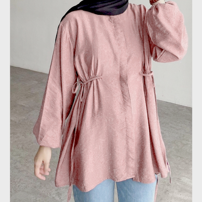 Serena Blouse Polo Linen - Kemeja Tunik Tali Kerut Pinggang - Atasan Wanita Muslim - Kemeja Blouse Wanita