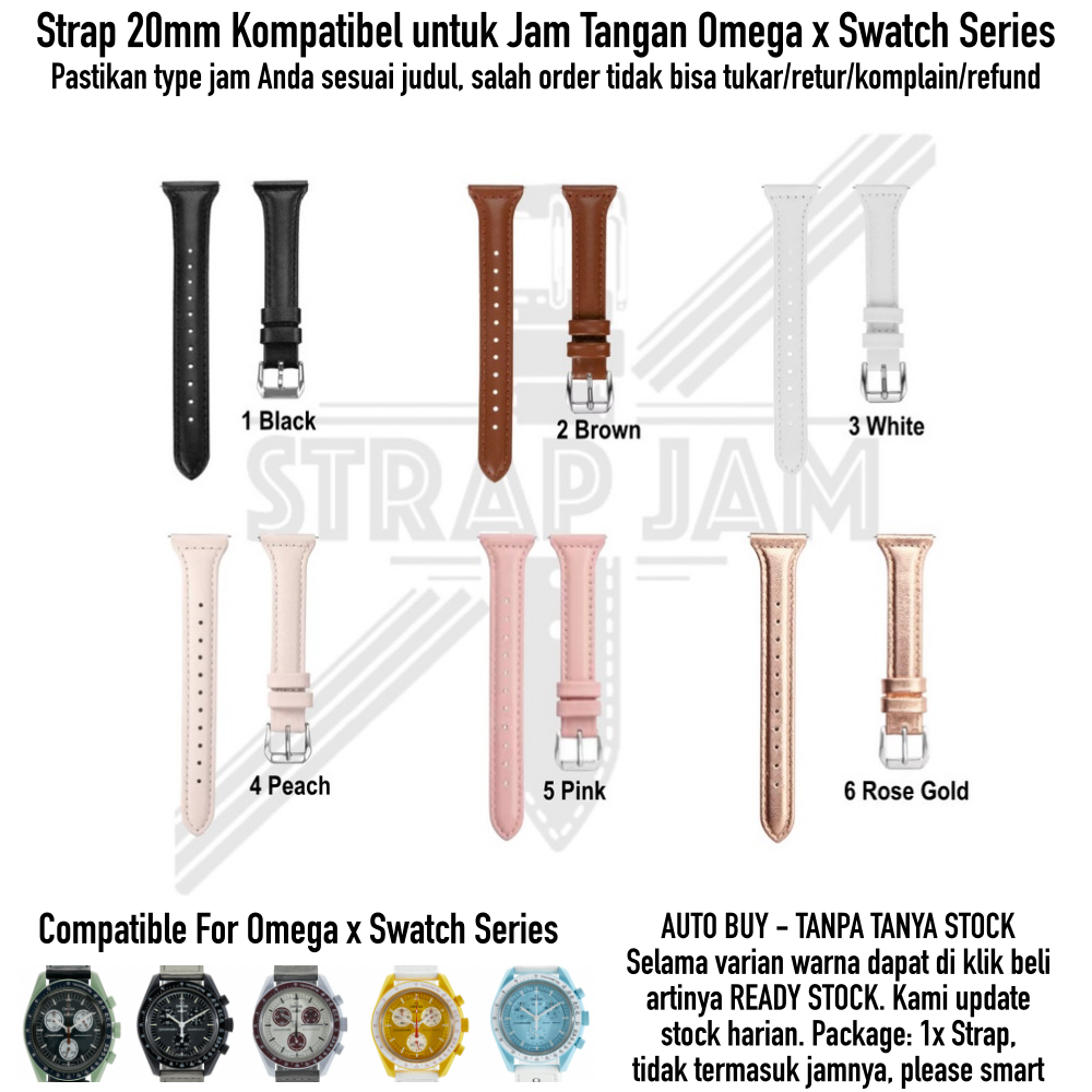 SLW Tali Jam Tangan Omega X Swatch 42mm - Strap 20mm Kulit Leather Wanita