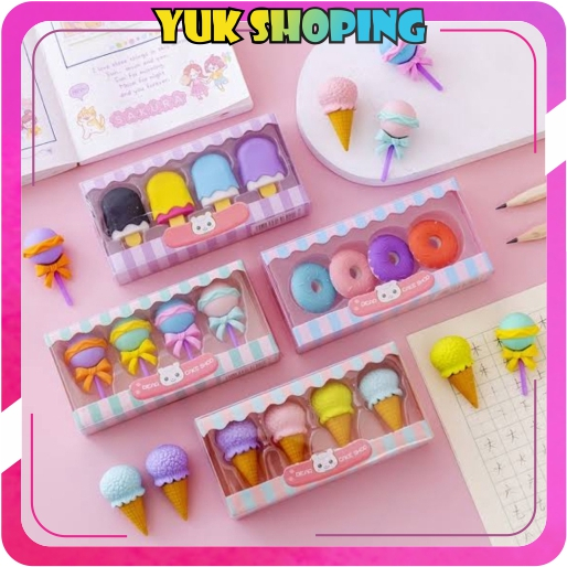 

✧YUKSHOPING✧ Penghapus Pensil Karakter Sweet Shop Cone Lolipop Ice Cream Donut Set 4 S075