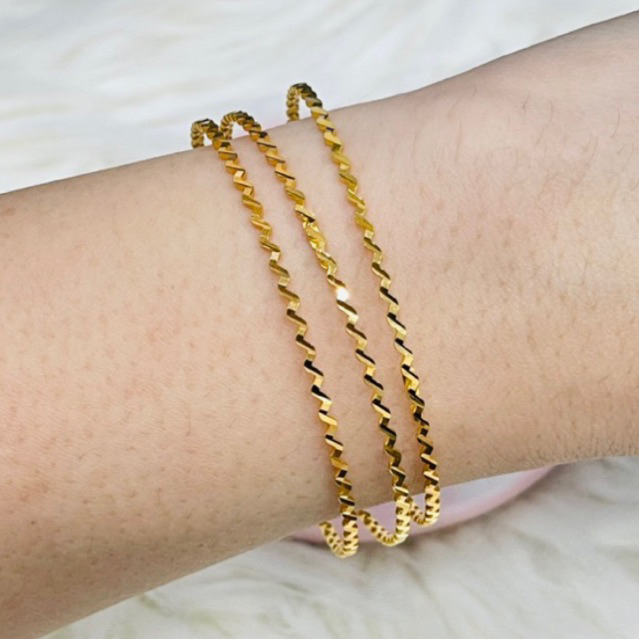 gelang keroncong ulir tipis simple elegant emas asli 20K