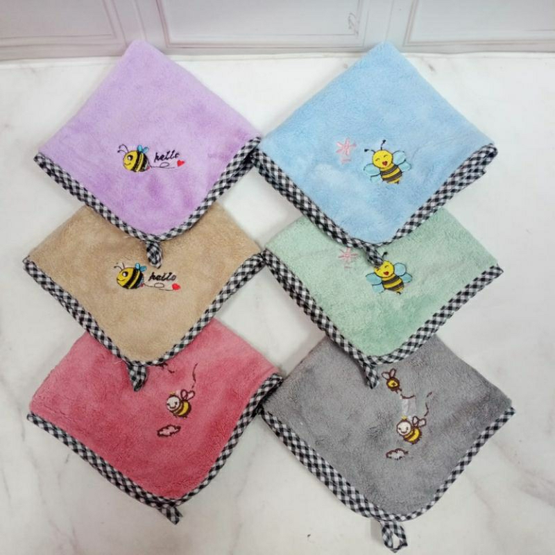 [Isi 12pcs] Saputangan Handuk Bahan Microfiber Bordir Lebah 30x30cm