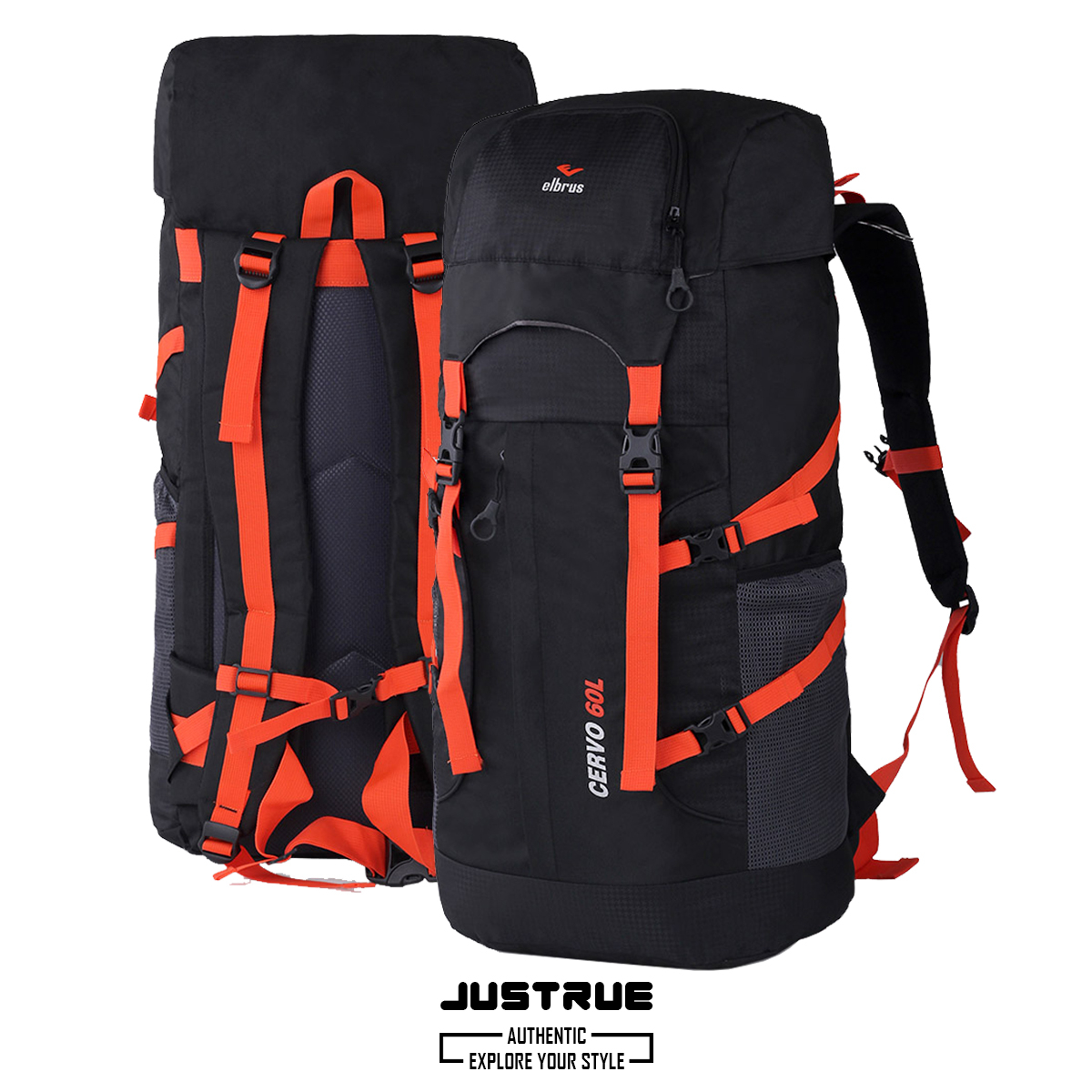 Justrue Cervo Tas Gunung 60 Liter Ransel Camping Hiking 60L Hitam