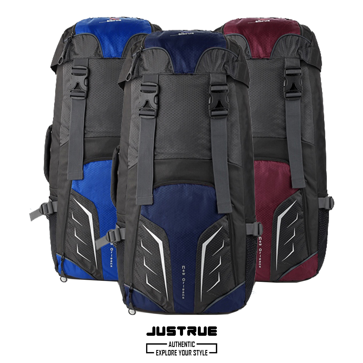 Justrue Tas Gunung Carrier 60 Liter Ransel Pendaki 60L Navy 308