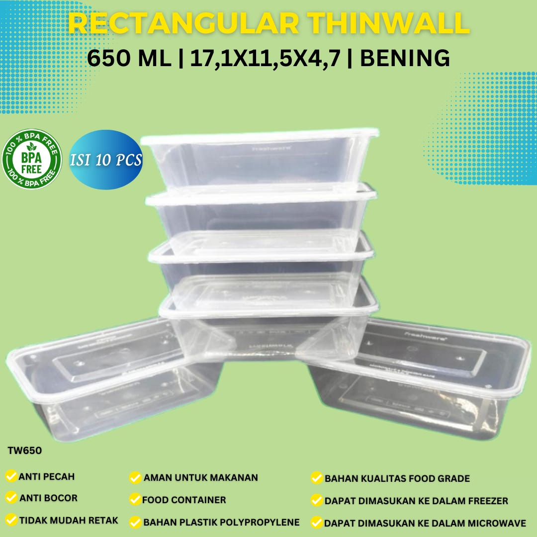 Thinwall 650 Ml Food Container Freshware (Isi 10 Pcs-TW650)