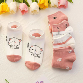 GO!KK1258 Kaos Kaki Pendek Wanita Motif Pink Fashion Korean Unisex Semata Kaki Putih Socks Import Ankle Socks