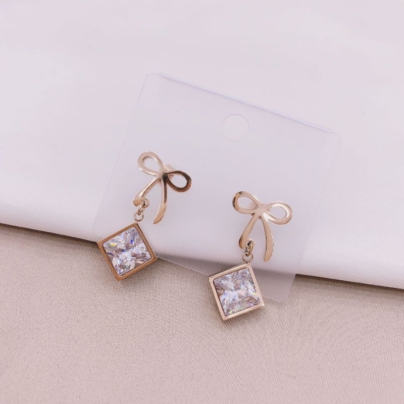 Anting Titanium Asli kilau mirip emas asli Premium Quality Anti Karat Anti Alergi Earling Branded Band Stainless Steel Ori An6