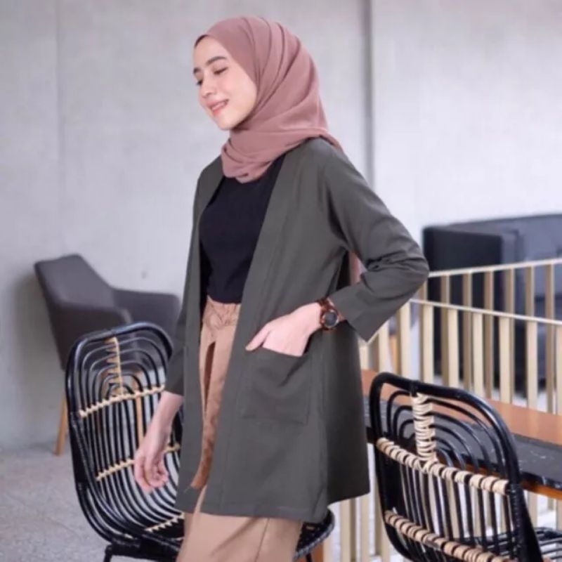 Cardigan Pocket Outer Muslimah Ukuran All size Bahan Crinckle