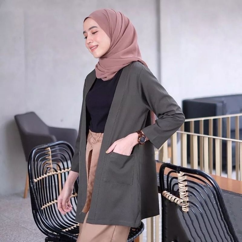 Cardigan Pocket Outer Muslimah Ukuran All size Bahan Crinckle