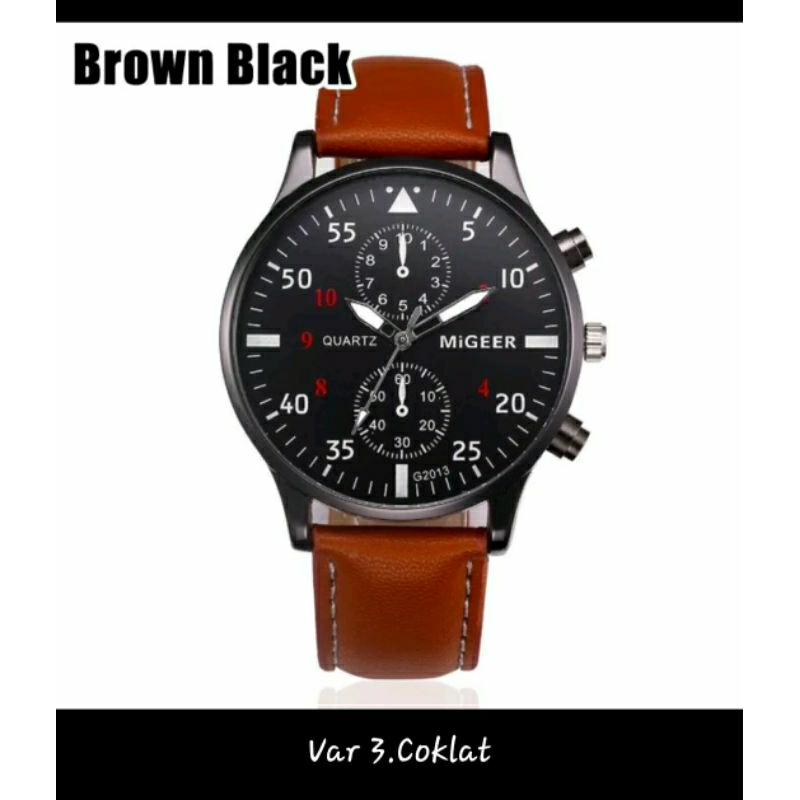 Toja 007 Jam Tangan Pria Aviator Korea Fashion Quartz Men Leather Analog Watch