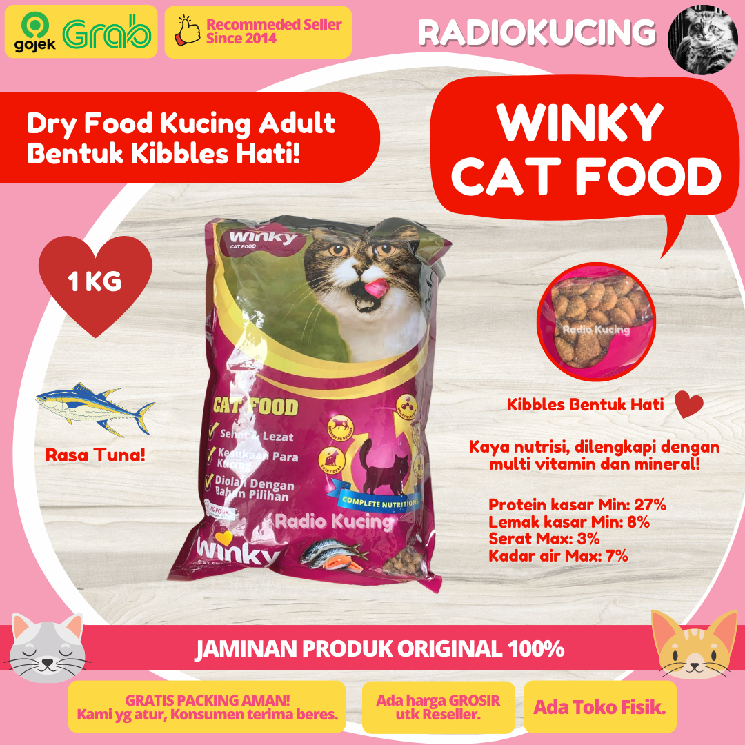 WINKY Cat Food 1 kg Kibble Ikan & Kibble Hati Makanan Kucing No Pork [ JUWIES RADIO KUCING ]