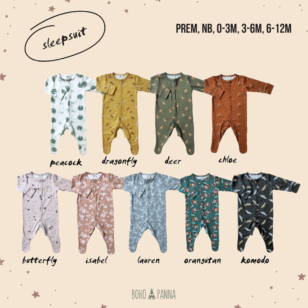 Bohopanna - Sleepsuit Snap Print Motif / Baju Tidur Bayi