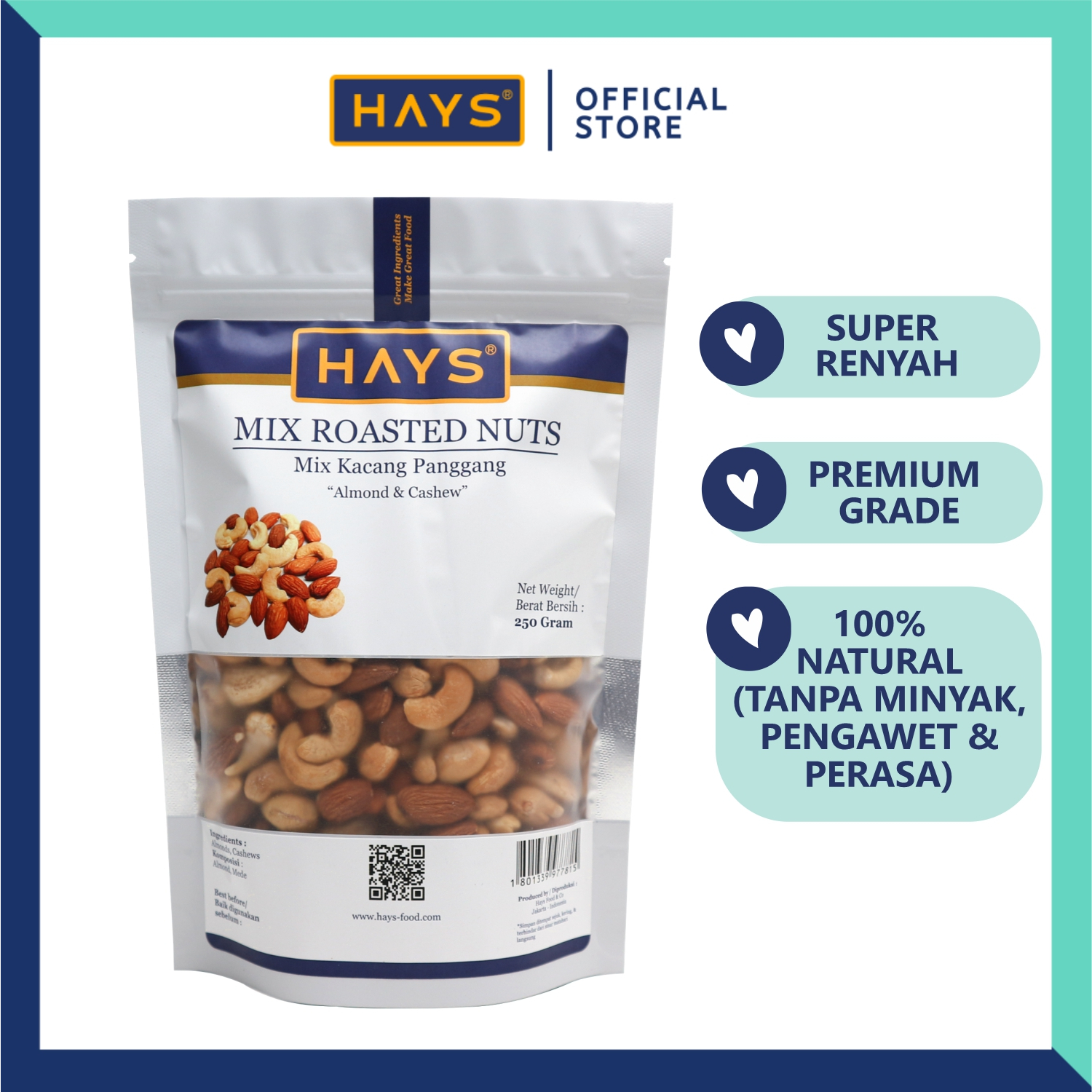 Mix Roasted Nuts 250 GRAM Kacang Almond &amp; Mede/Mete Panggang 250 G Almond &amp; Cashew HAYS