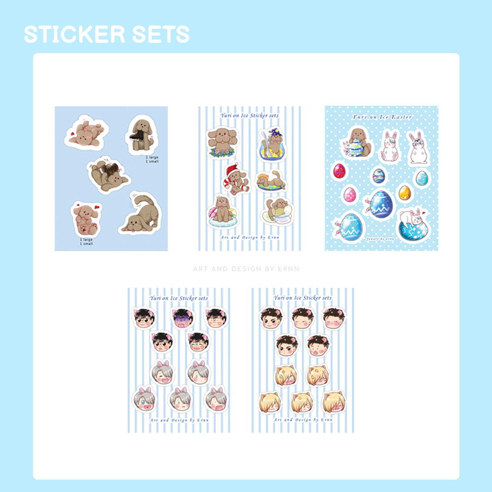 

Sticker set die cut YoI Makkachin Yuri victor Yuri Otabek lucu kawaii