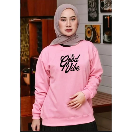 Kaos Lengan Panjang Good Vibe / Kaos Sweatshirt / Atasan Wanita / Atasan Wanita Lengan Panjang