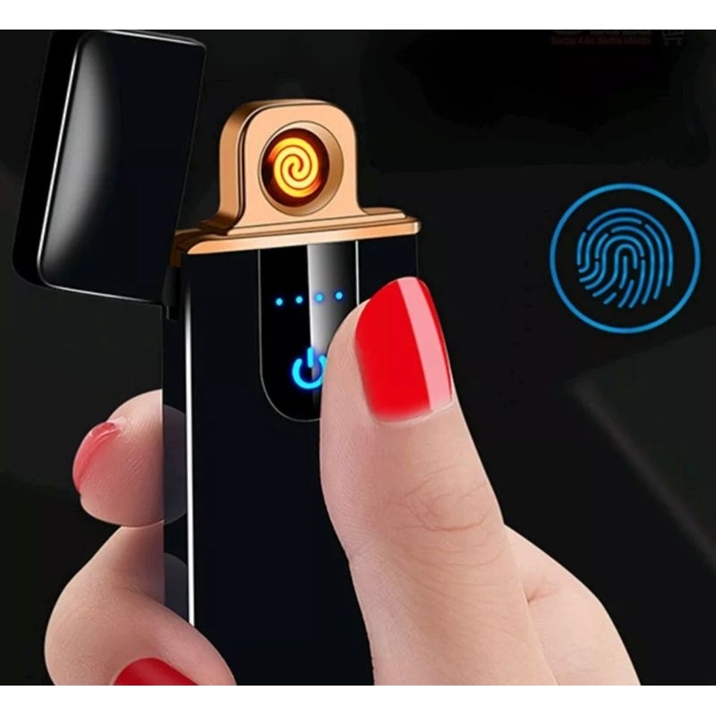 KOREK API ELEKTRIK / MANCIS FINGERPRINT TOUCH LED  ELECTRIC LIGHTER RECHARGEABLE / Finger Print Cas Isi Ulang