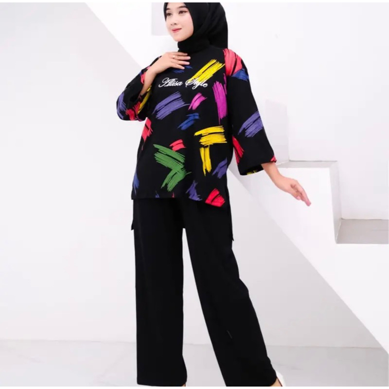 SHEILA SET CRINKLE PRINTING LD 110 // SETELAN POLOS KOMBINASI PRINTING // RAZITA SET // ONE SET POLO