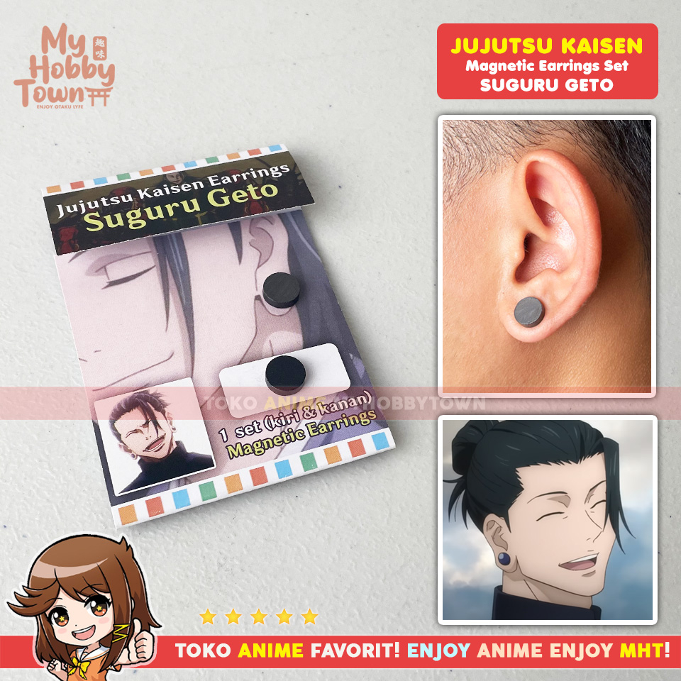 Anting Cosplay Geto Suguru Anime Jujutsu Kaisen Earrings Magnet Black Hitam