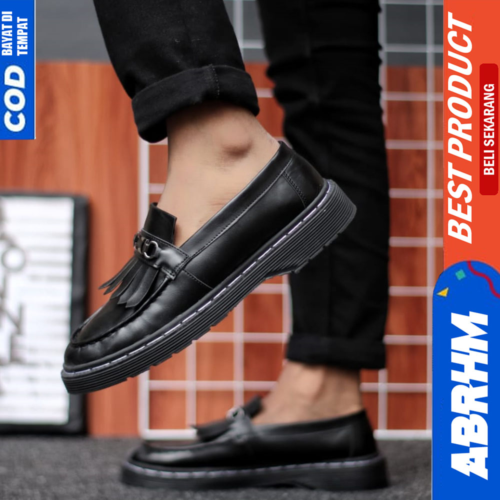 ABRHM Sepatu Loafers Docmart Formal Pantofel Kerja Pria Hitam