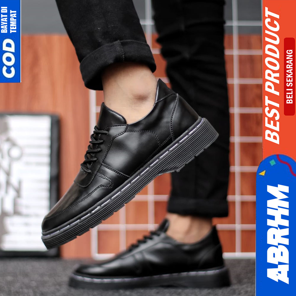 ABRHM Sepatu Formal Docmart Casual Kulit Pantofel Kerja Hitam Pria