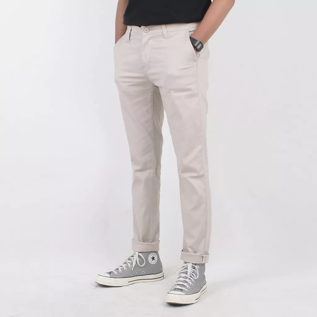 CELANA CHINO Panjang pria Slimfit KERJAHARIAN Santai Casual Formal Hitam Abu Cream Mocca Size 27-38