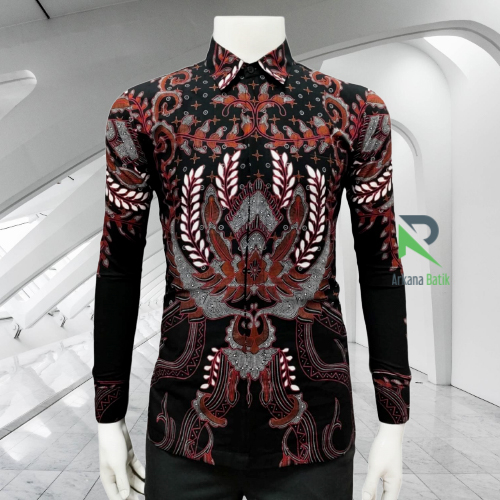 BATIK SLIMFIT Arkana Motif SANTOSHA Premium Kemeja Baju Pria Lengan Panjang Motif Modern Slim Fit