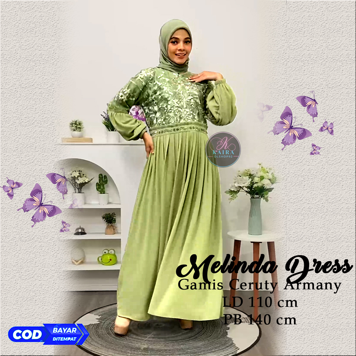 Melinda Dress Gamis Busui Ceruty Armany Busui Friendly Ld 110 cm