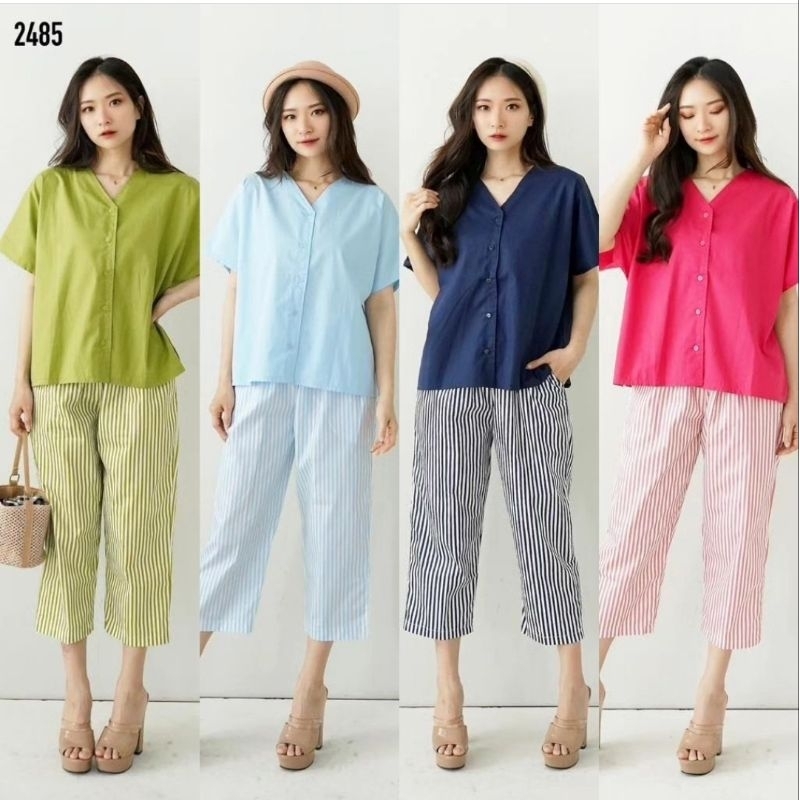 ONE SET KATUN PREMIUM BAJU SETELAN WANITA ATASAN POLOS