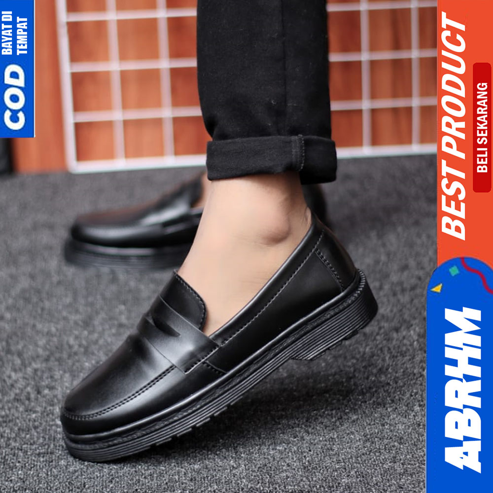 ABRHM Sepatu Loafers Pria Formal Kantor Pantofel Casual Kulit Hitam