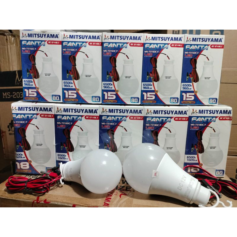 Lampu bohlam LED DC jepit aki 15 & 18 watt kabel DC 12V super terang
