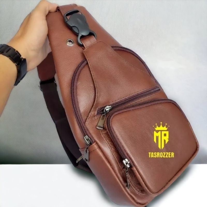 Tas selempang kulit pria original waistbag garut