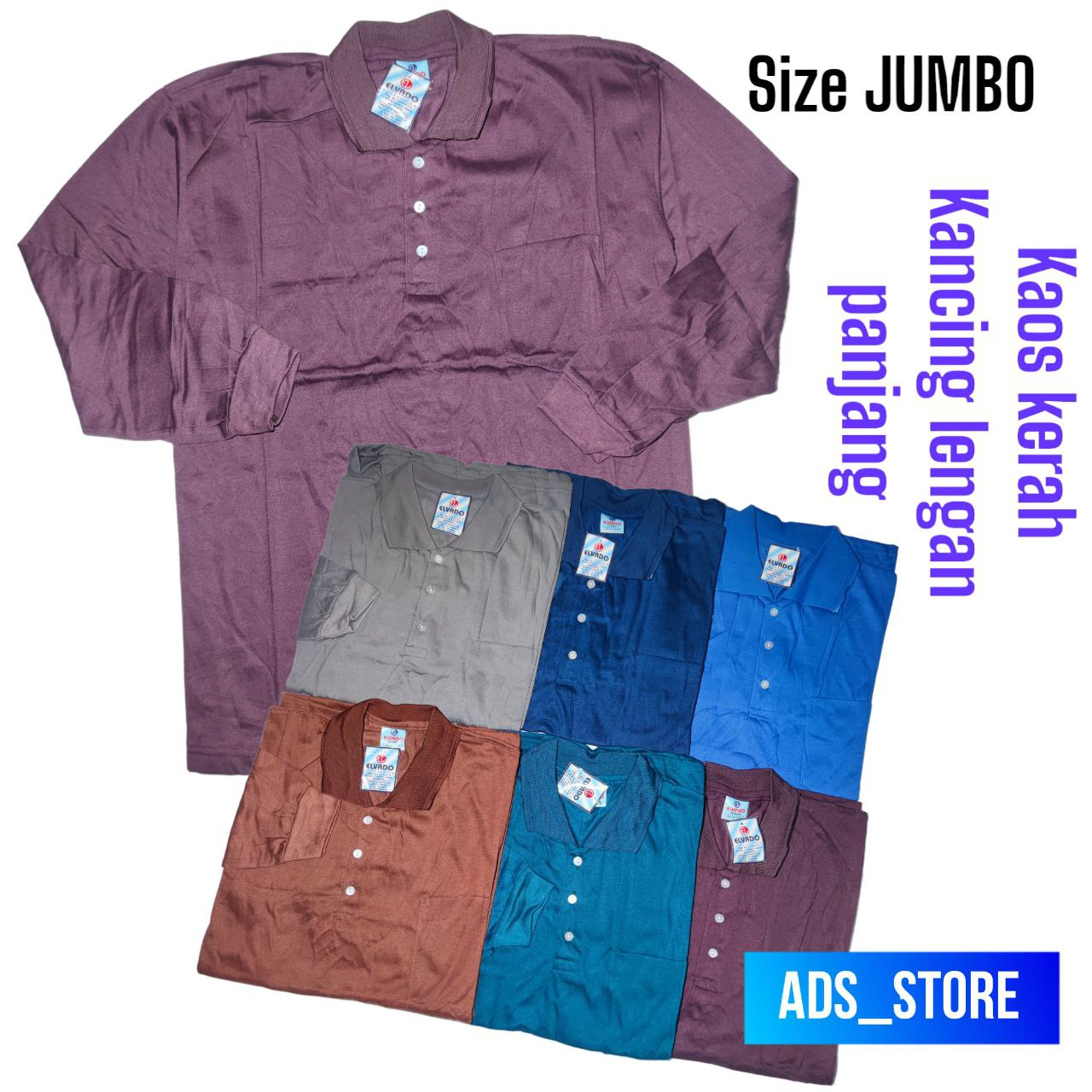 ELVADO Kaos Kerah Pria Lengan Panjang JUMBO BIG SIZE