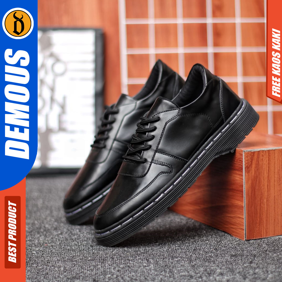 DEMOUS AKAMARU - Sepatu Formal Pantofel Docmart Low Boots Kerja Pria Kulit PU