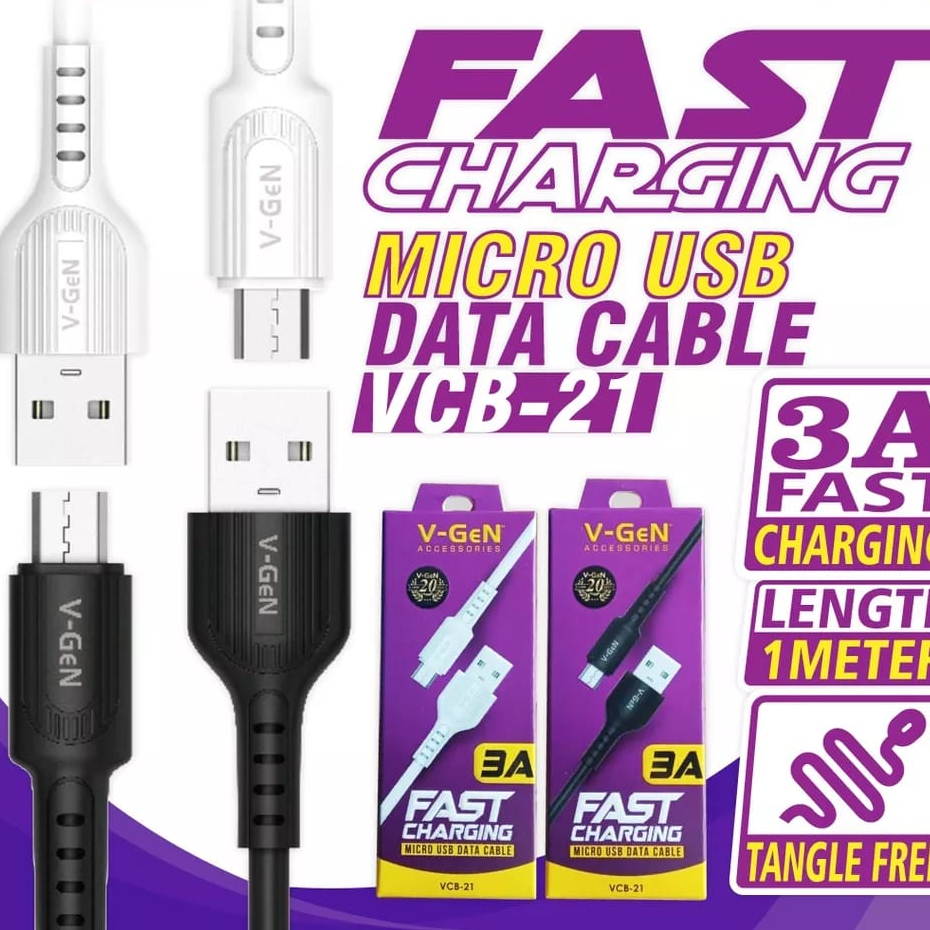 Kabel V-GeN VCB-21 Kabel Data VGEN Micro USB Fast Charging 3A 1 Meter Original Vgen Cable