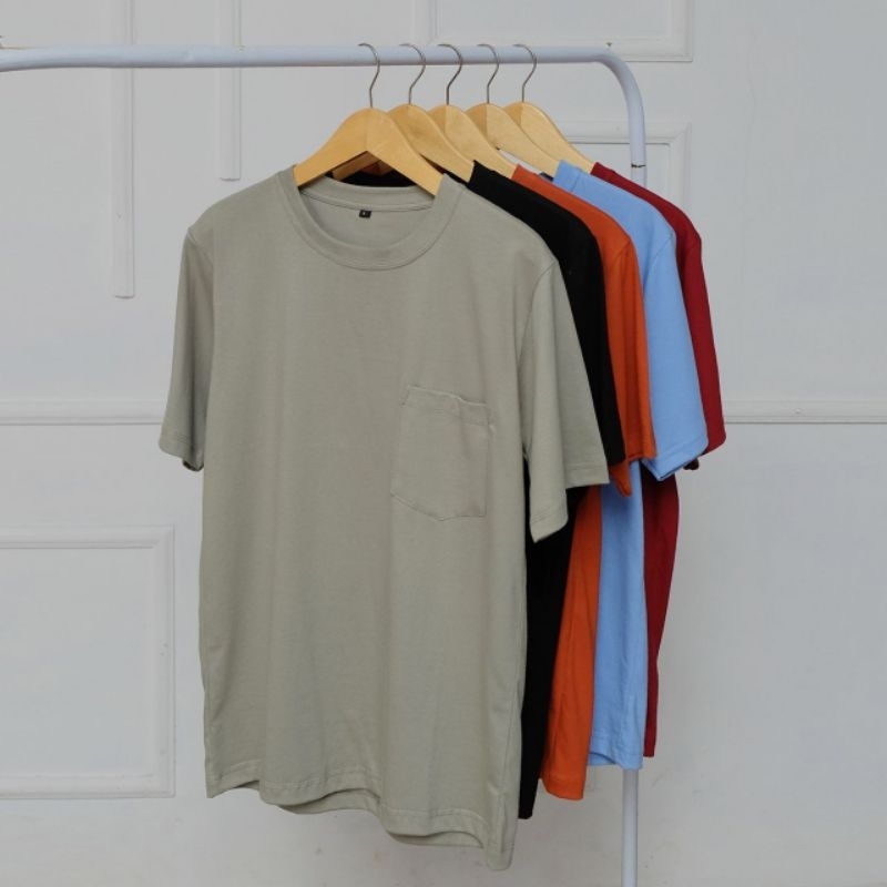 Kaos Polos Pocket Fold Cotton Lengan Pendek Pria/Wanita.cotton combed 24s