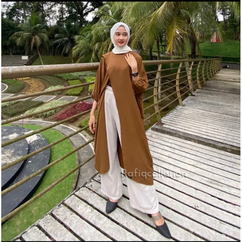 MECCA TUNIK DRESS MODEL BELAH SLIT CRINKLE AIRFLOW JUMBO KALONG VIRAL GROSIR PGMTA SALSA LABEL