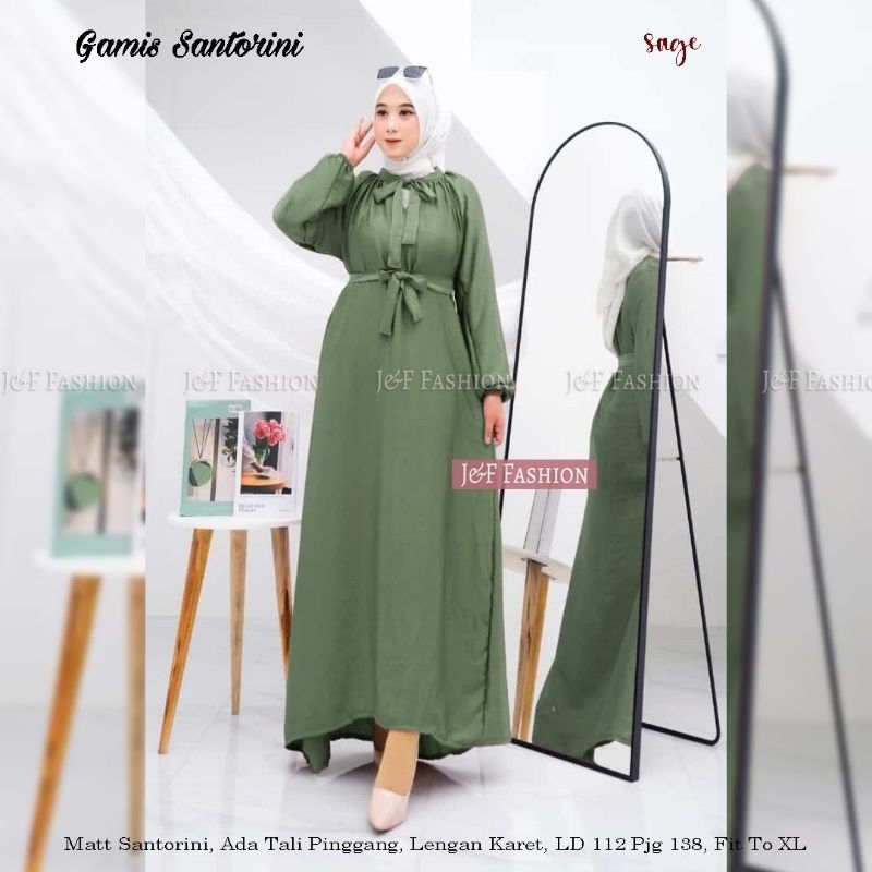 GAMIS SANTORINI Kain Glosy Ada Tali Pinggang Lengan Karet LD 112 Panjang 138 Fit To XL Kondangan Seh