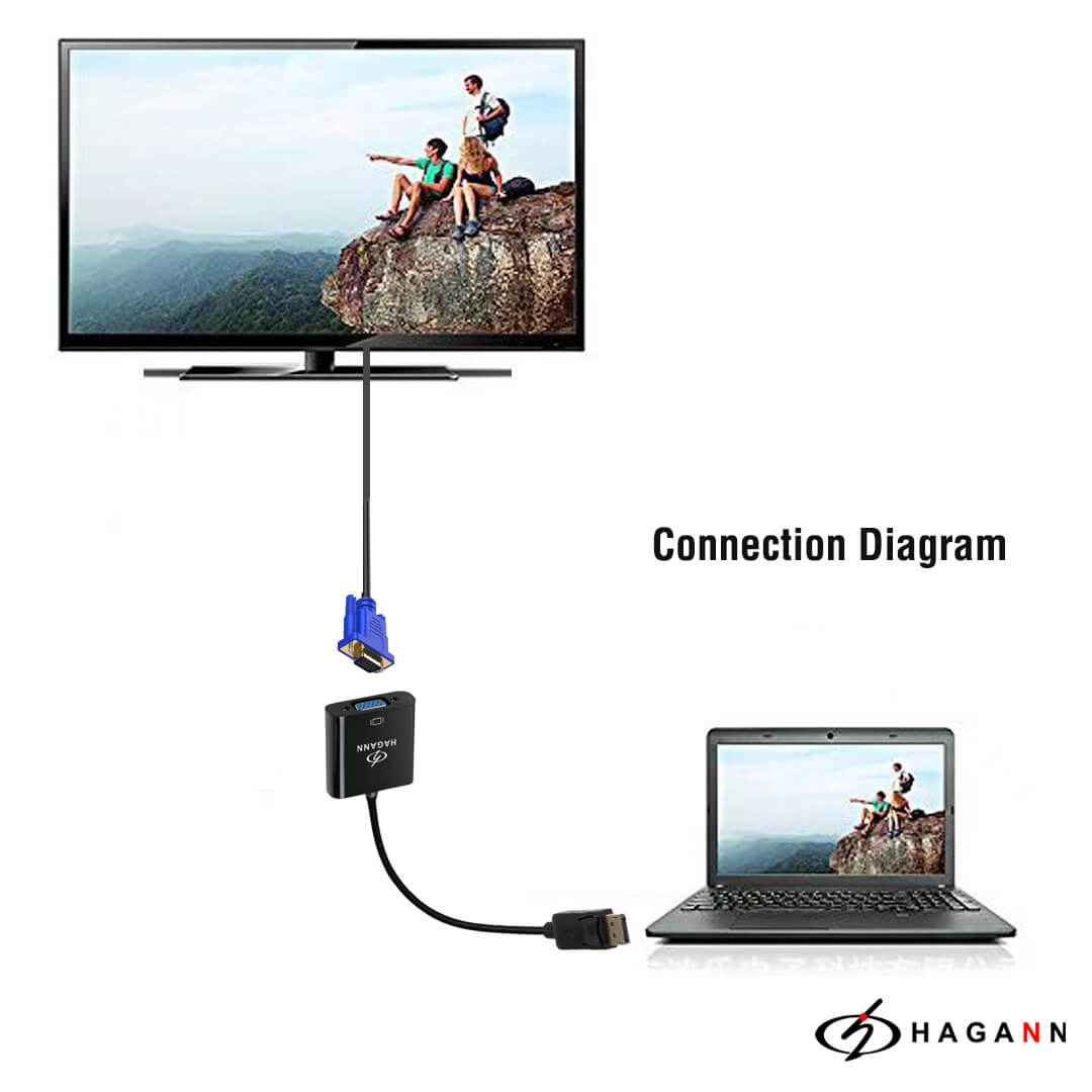 HAGANN CON-CC07 Converter Display Port to VGA | Kabel DP ke VGA | Adapter Konverter Konektor – Garansi 1 Tahun