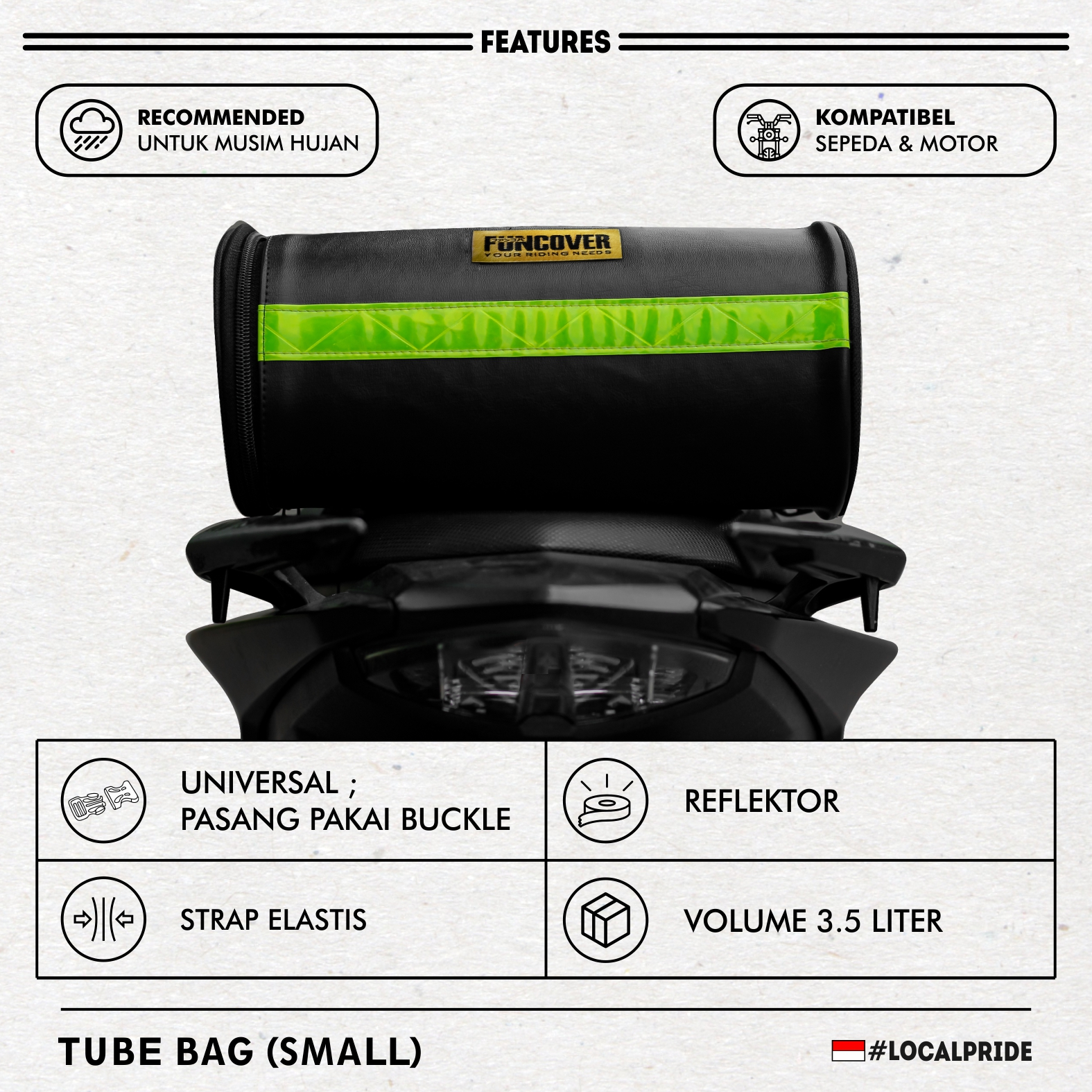 Tabung Motor Tas Jas Hujan Jok Bracket/Behel untuk Motor Tube-bag by FUNCOVER