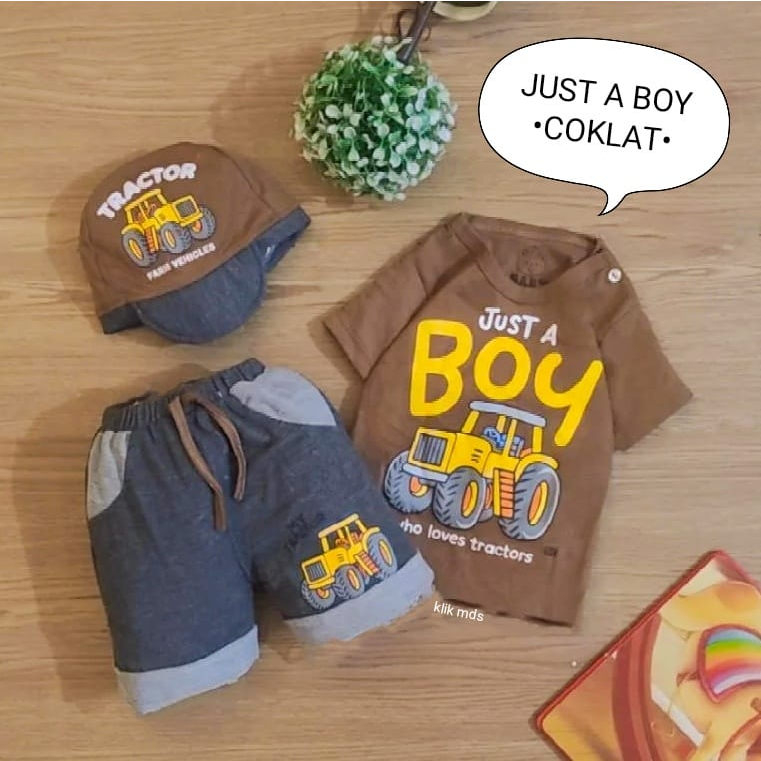 Setelan Baju Anak Bayi Laki-Laki Atasan Dan Celana Motif Kucing Belang Dan Anak Bear Estimasi Usia 0-6 Bulan Free Topi