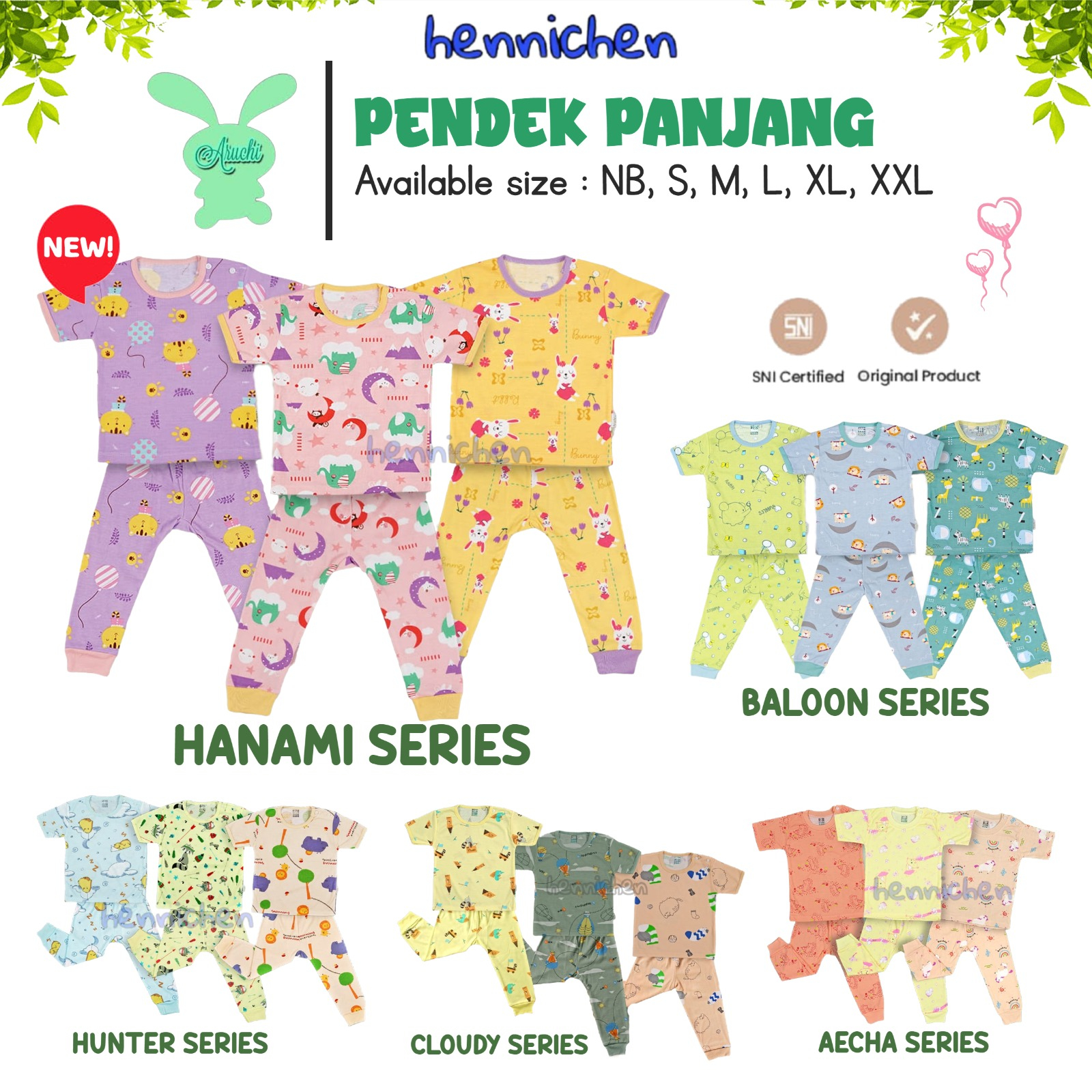 PROMO 3 PSG BUNDLE ARUCHI CHEETAH / HANAMI / BALOON / AECHA / CLOUD / HUNTER SERIES setelan PIYAMA PENDEK CELANA PANJANG anak SAFARI / SEALIFE S M L XL XXL baju bayi baju anak BAJU TIDUR ANAK