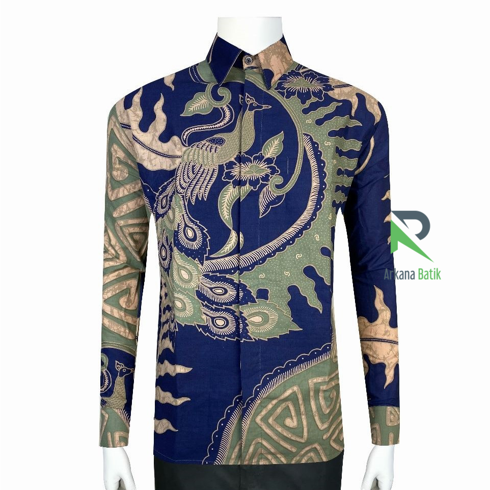 BATIK SLIMFIT Arkana Motif ABHISTA (Merak Biru Dongker) Premium Kemeja Baju Pria Lengan Panjang Motif Modern Slim Fit